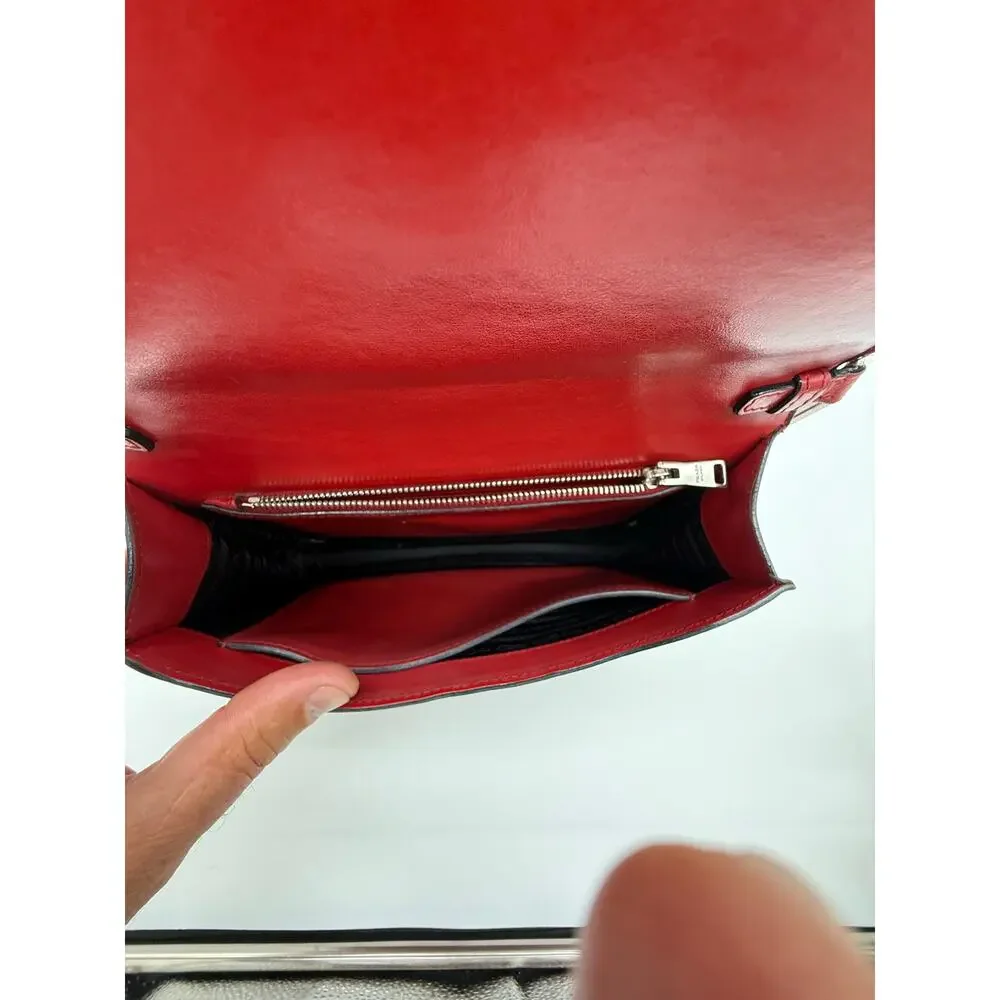 PRADA Elektra Red Saffiano Leather Studded Buckle Crossbody Bag 1BD120 Silver⁠